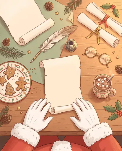 Santa Claus Desk Flat Lay Illustration