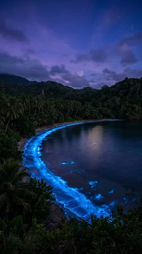 Bioluminescent Tropical Bay at Twilight