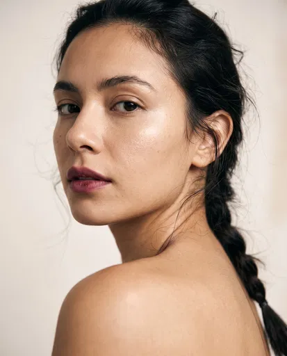 Close-Up Portrait of Woman with Braided Hair