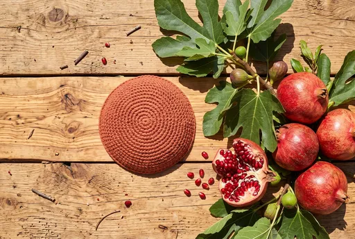 Terracotta Kippah with Pomegranates and Figs