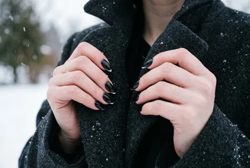 Black Chrome Tip Winter Manicure