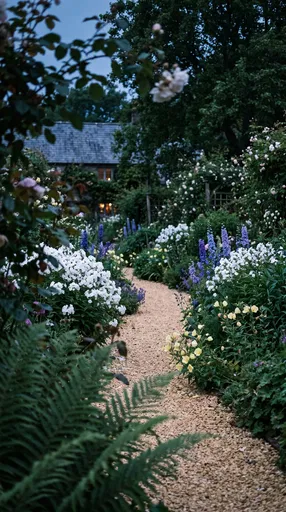 English Cottage Garden Path at Dusk