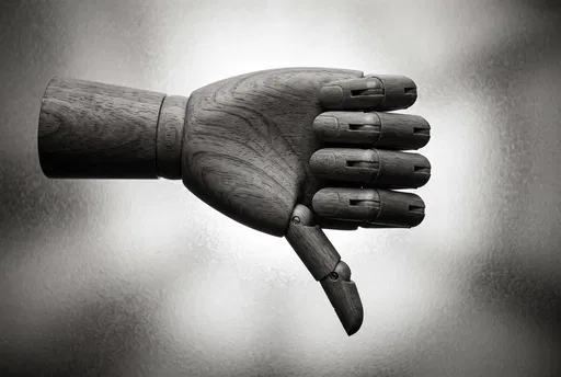 Monochrome Wooden Mannequin Hand Thumbs Down