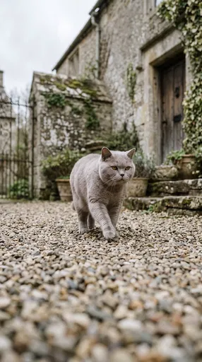 British Shorthair Cat Walking on Gravel