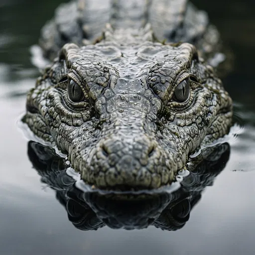Symmetrical Close-Up of Crocodile in Water