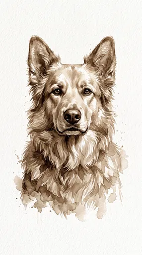 Sepia Watercolor Golden Shepherd Portrait