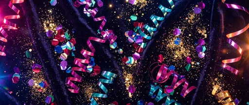 Metallic Streamers and Confetti on Dark Velvet