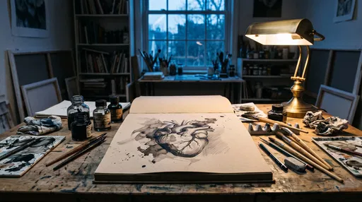 Anatomical Heart Sketch on Artist Desk