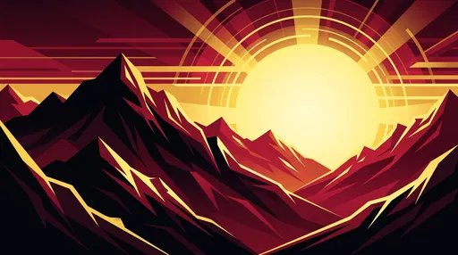 Geometric Mountain Sunrise Vector Illustration