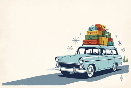 Vintage Blue Station Wagon With Holiday Luggage