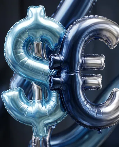 Metallic Blue Dollar and Euro Balloons