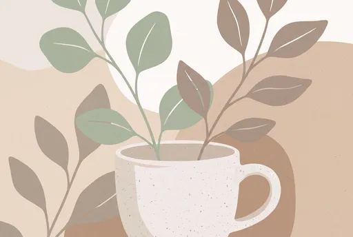 Minimal Ceramic Cup With Botanical Stems