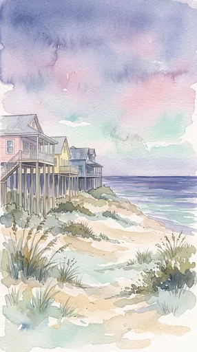 Watercolor Pastel Beach Houses on Stilts