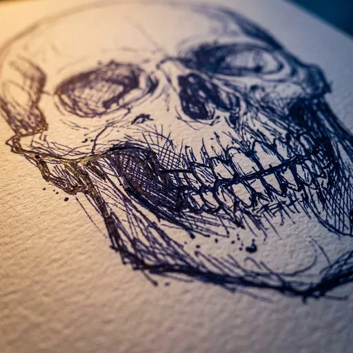 Macro Indigo Ink Skull Sketch