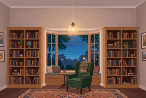 Cozy Home Library Reading Nook Illustration