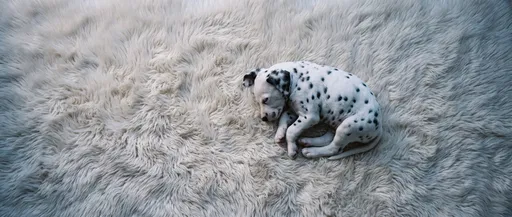 Sleeping Dalmatian Puppy on Fluffy White Rug
