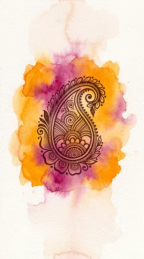 Henna Paisley Motif on Watercolor Wash