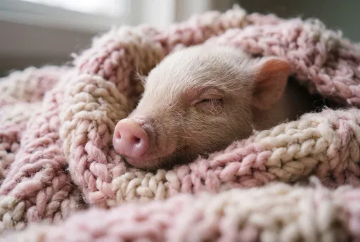 Sleeping Piglet in Knitted Blanket