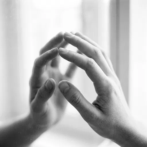 Hand Touching Mirror in Black and White