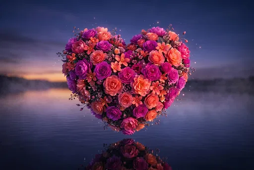 Floating Floral Heart Above Twilight Water