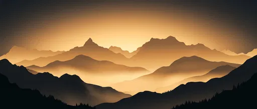 Golden Amber Mountain Ridgeline Silhouette Illustration