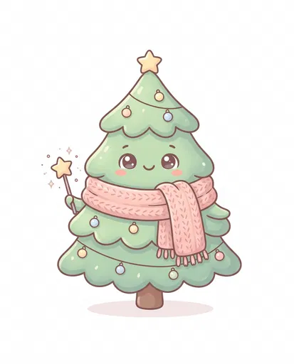 Cute Kawaii Christmas Tree With Scarf