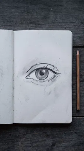 Pencil Sketch of Eye in Open Sketchbook