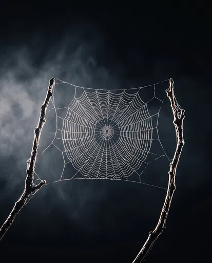 Backlit Orb Spider Web Between Twigs