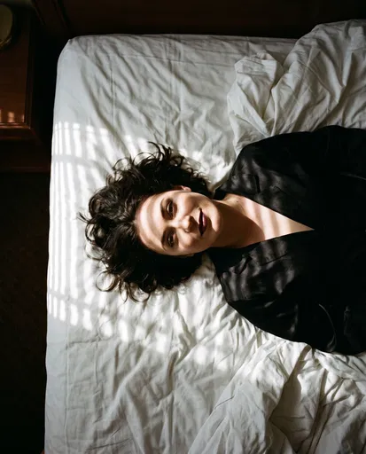 Woman Lying on White Bed in Sunlight