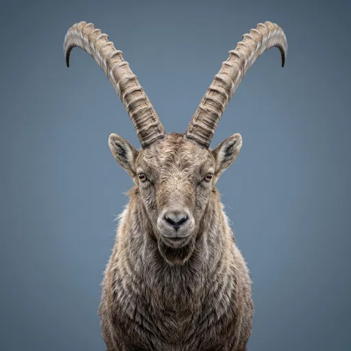 Symmetrical Studio Portrait of Alpine Ibex