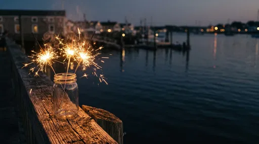 Burning Sparklers in Jar on Harbor Pier