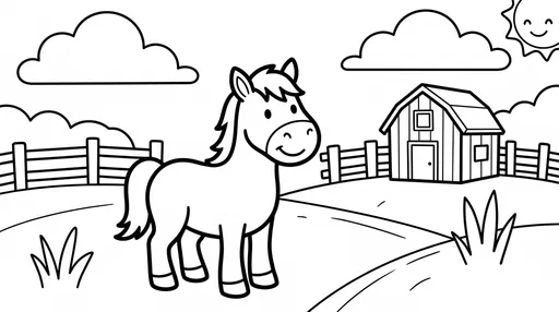 Cute Horse Farm Coloring Page