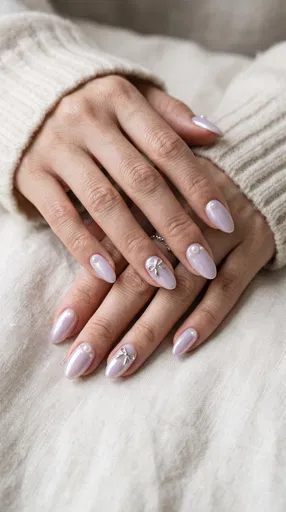 Pastel Lilac Nail Art With Pearls