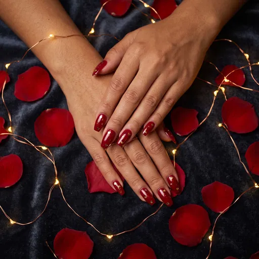 Manicured Hands With Red Valentine Nails