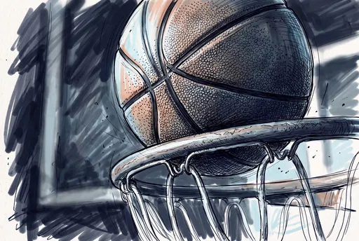 Marker Drawing of Basketball on Rim