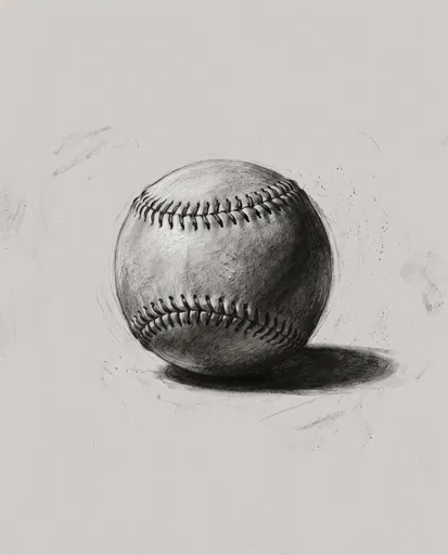 Charcoal Study of a Single Baseball