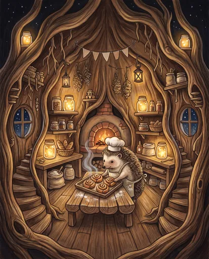 Cozy Hedgehog Bakery Inside Tree Hollow