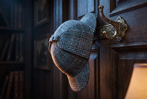 Grey Deerstalker Cap Hanging in Study