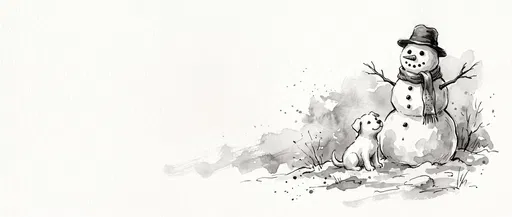 Watercolor Snowman and Puppy Banner