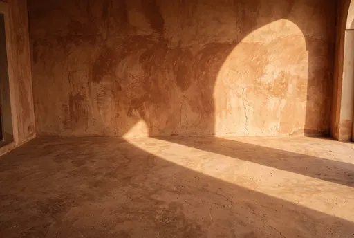 Warm Terracotta Plaster Room With Arch Light