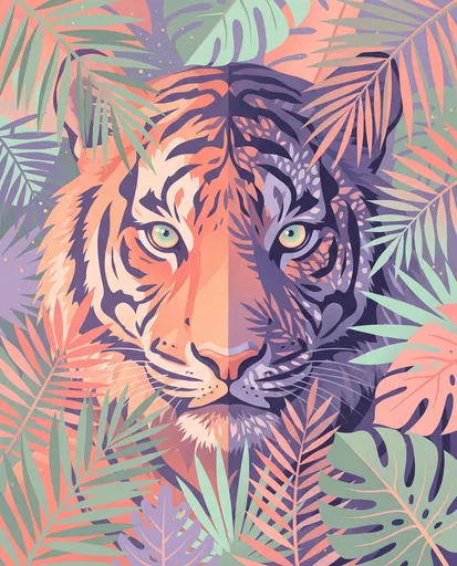 Pastel Tiger in Tropical Foliage