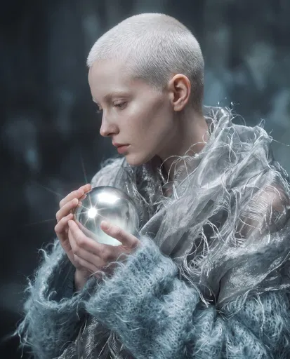 Model in Silver Organza With Chrome Orb