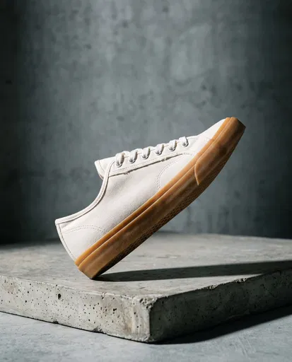 White Canvas Sneaker on Concrete Plinth