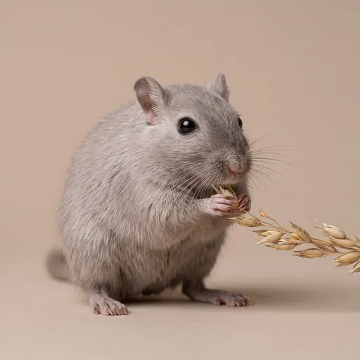 Gray Gerbil Eating Oat Spray