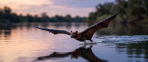Flying Fox Skimming River at Dusk