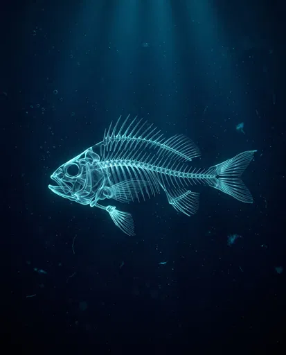 Glowing Translucent Fish Skeleton Underwater