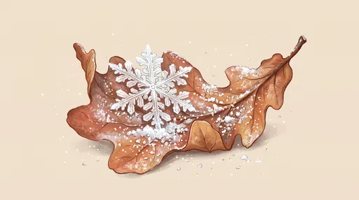 Snowflake on Brown Oak Leaf Illustration