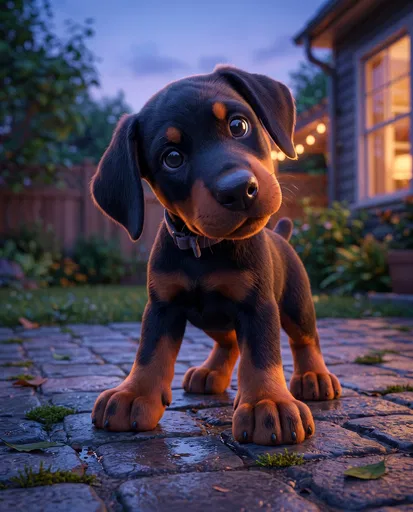 Stylized Doberman Puppy on Patio