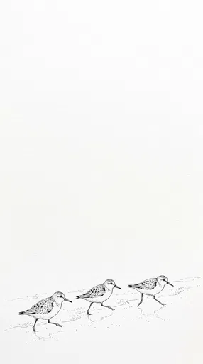 Minimalist Ink Drawing of Three Sandpipers