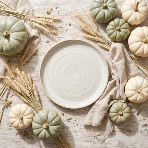 Neutral Autumn Flat Lay With Ceramic Plate